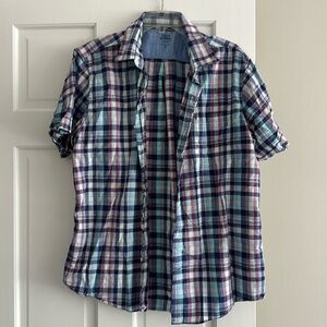 Button up plaid shirt with front pocket